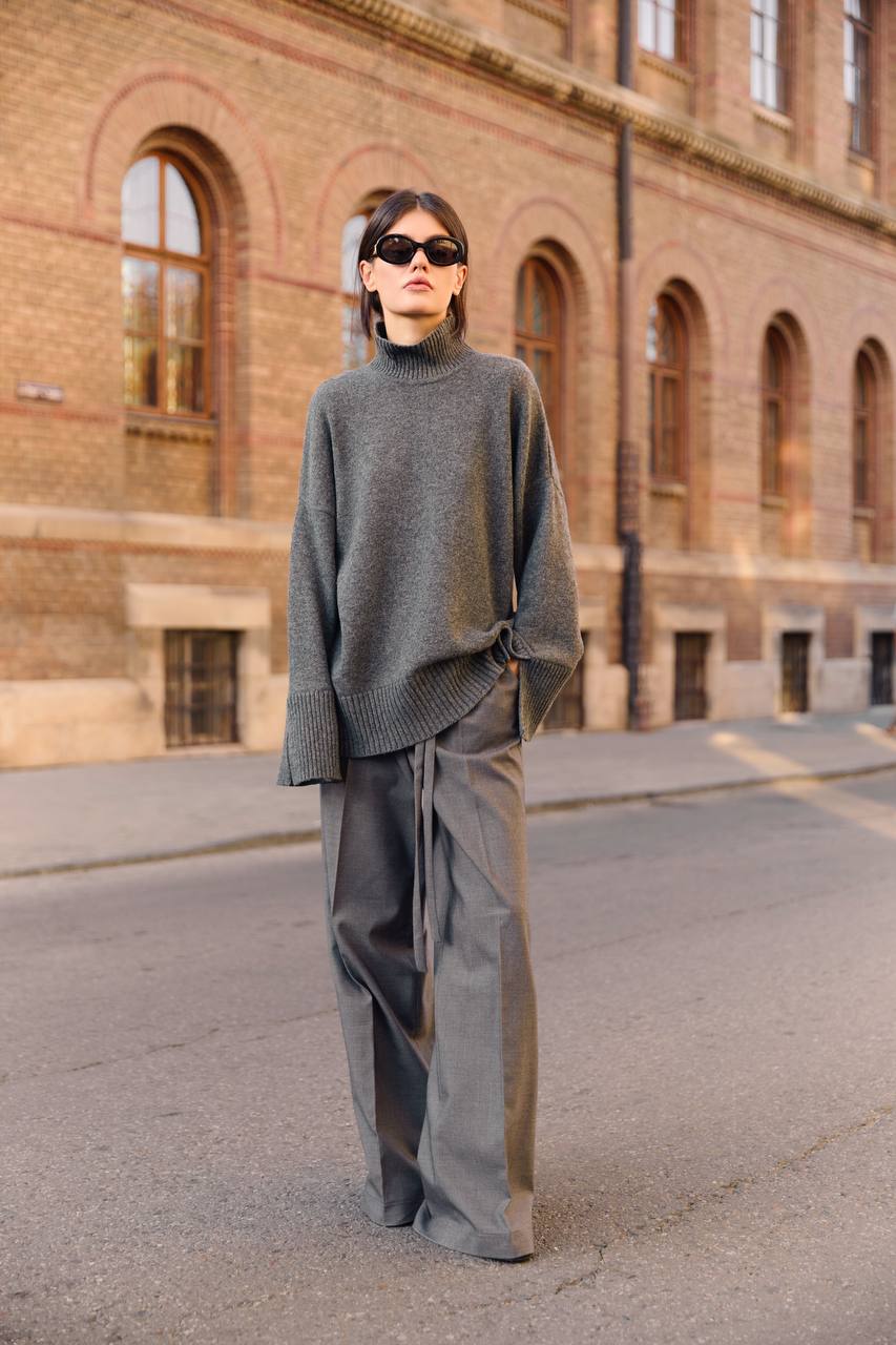 Wool Trousers, Gray — side — SHEVCHENKO