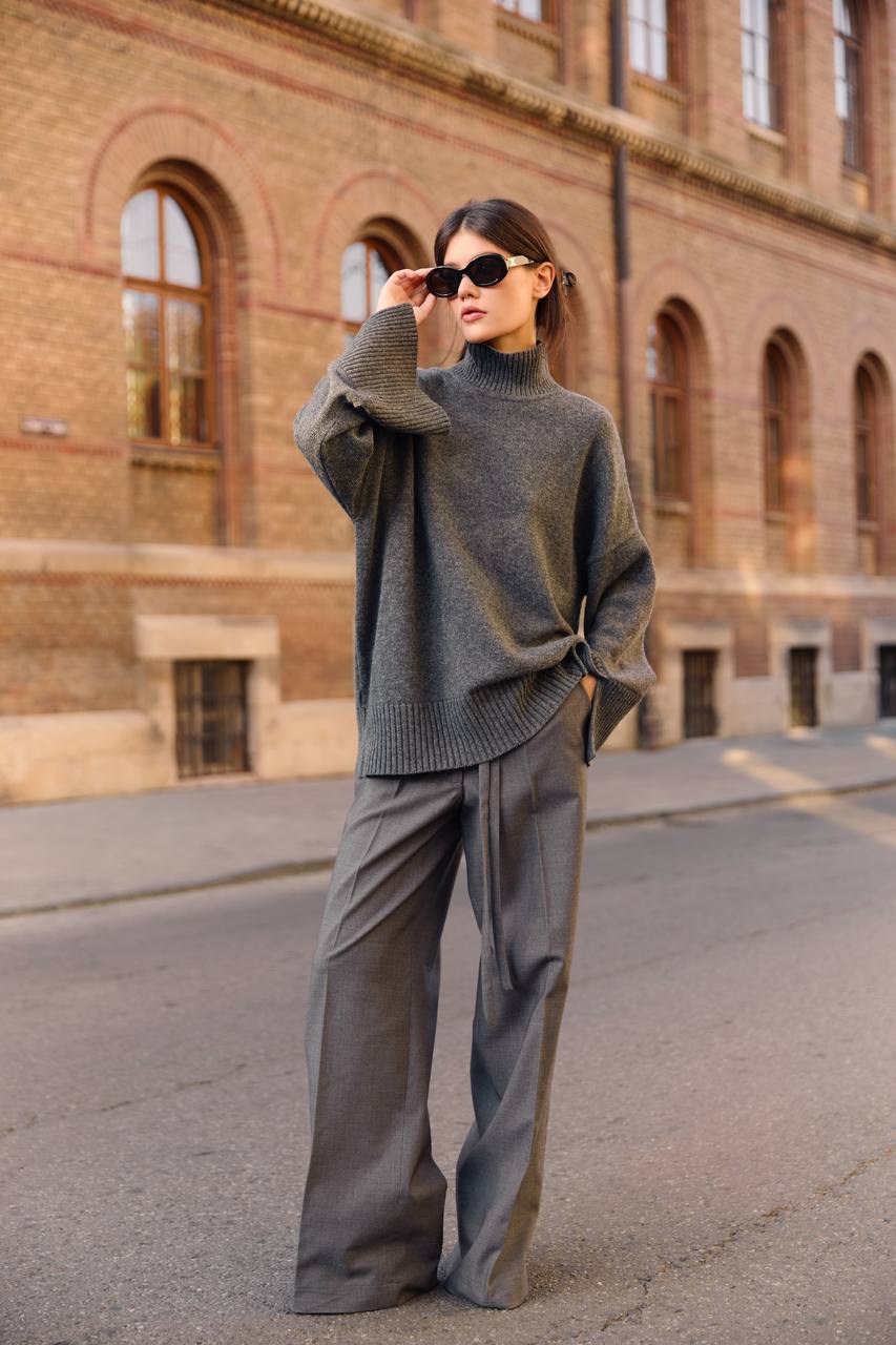 Wool Trousers, Gray — front — SHEVCHENKO