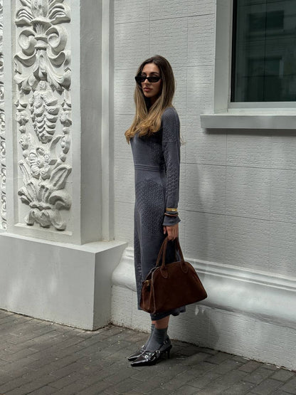 Openwork Dress, Gray — side — SHEVCHENKO