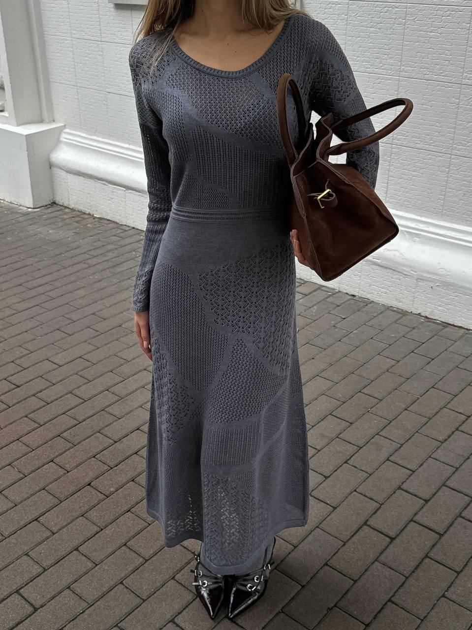 Openwork Dress, Gray — front — SHEVCHENKO