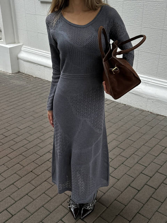 Openwork Dress, Gray — front — SHEVCHENKO