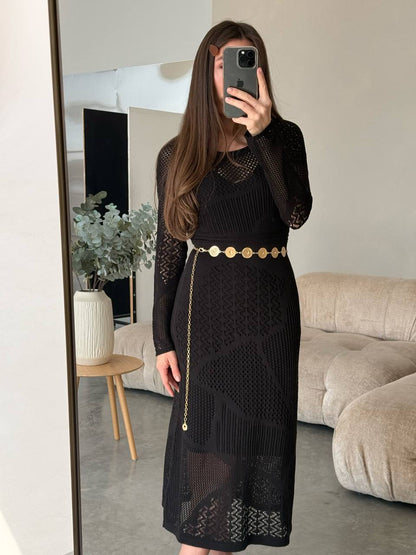 Openwork Dress, Black — front — SHEVCHENKO