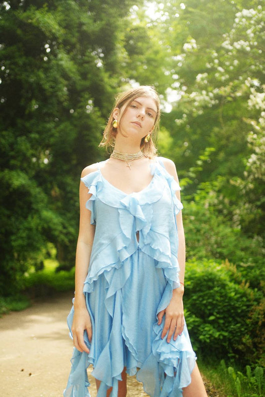 Chiffon Mini Skirt, Light Blue — front — SHEVCHENKO