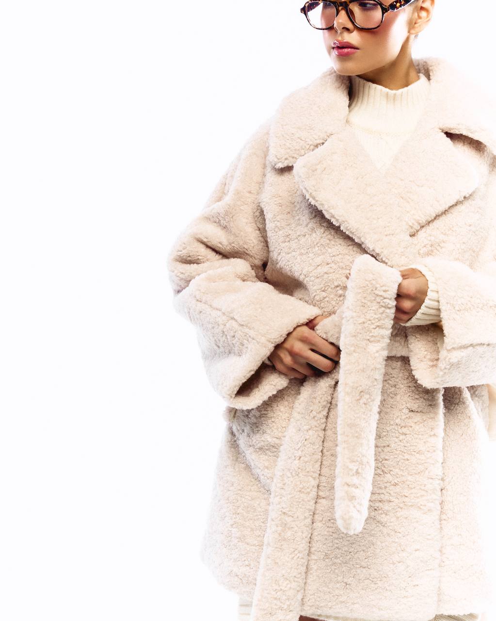 Faux Fur Coat, Milk Cream — lifestyle — SHEVCHENKO
