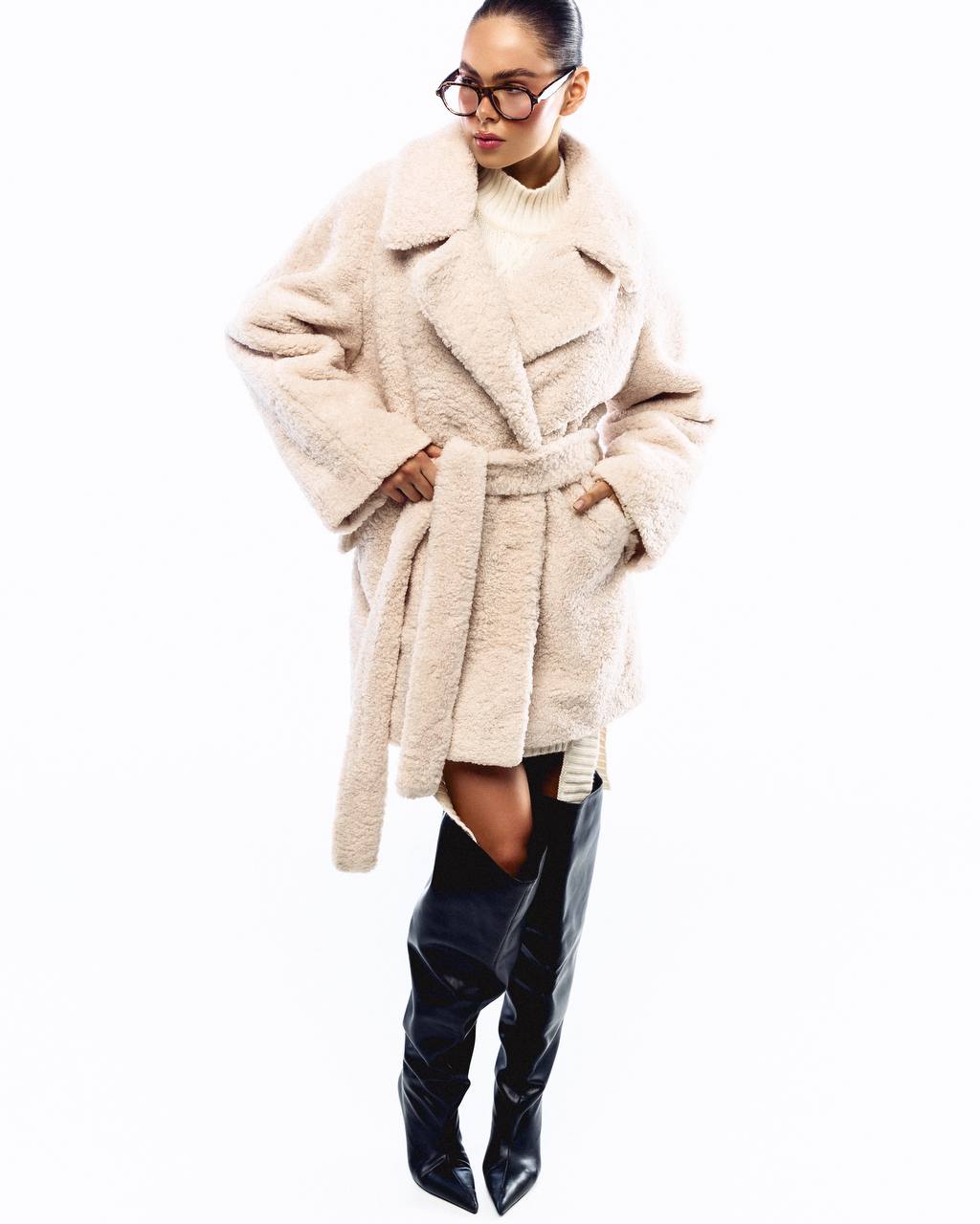 Faux Fur Coat, Milk Cream — lifestyle — SHEVCHENKO