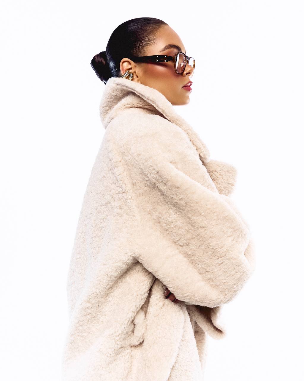 Faux Fur Coat, Milk Cream — lifestyle — SHEVCHENKO