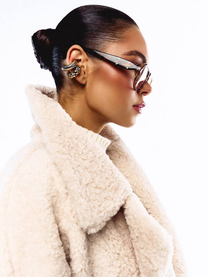 Faux Fur Coat, Milk Cream — side — SHEVCHENKO
