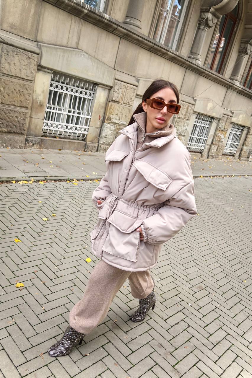 Jacket with Ties, Beige — lifestyle — SHEVCHENKO