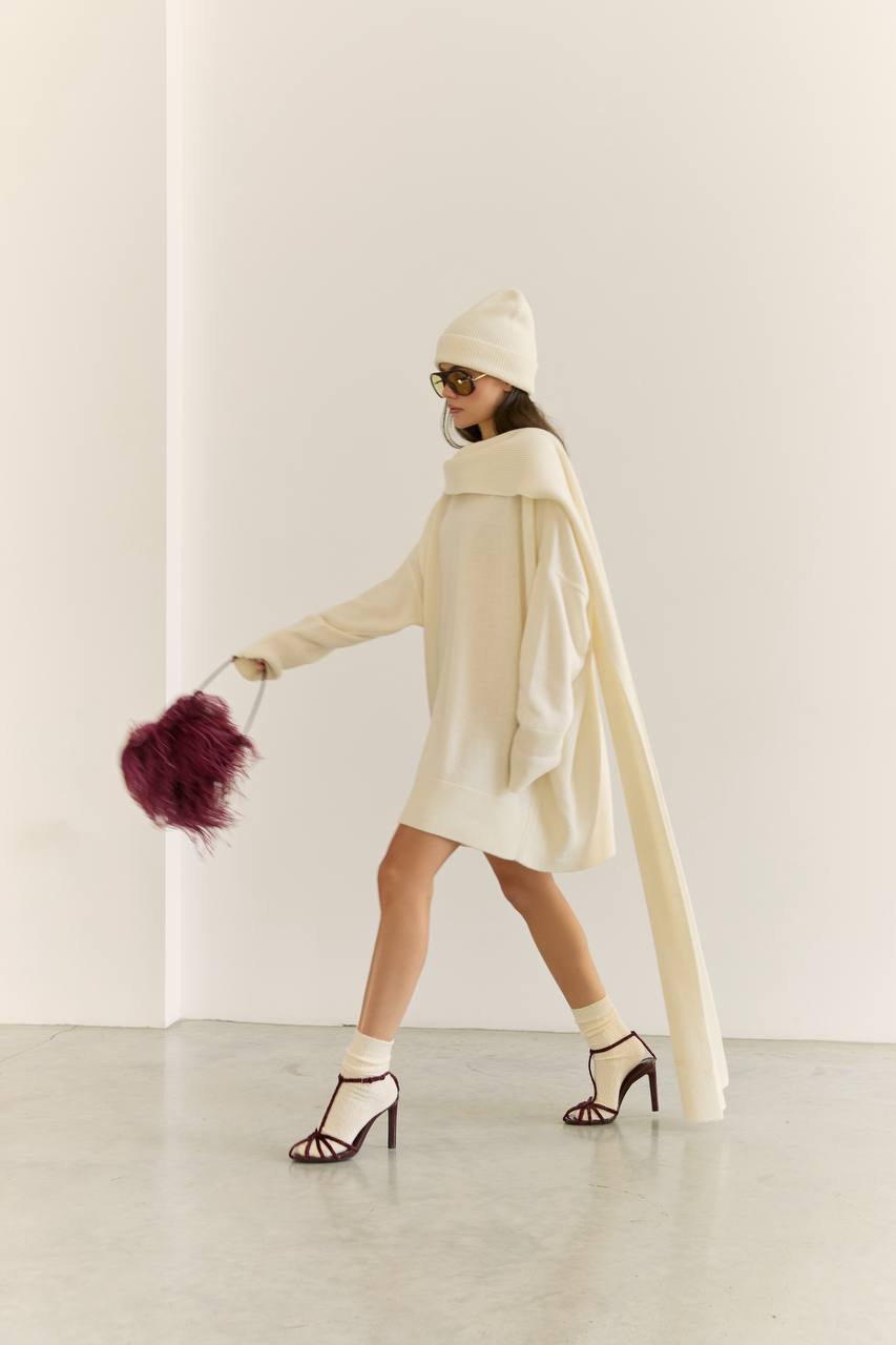 Lambswool Sweater Dress, Milky — front — SHEVCHENKO
