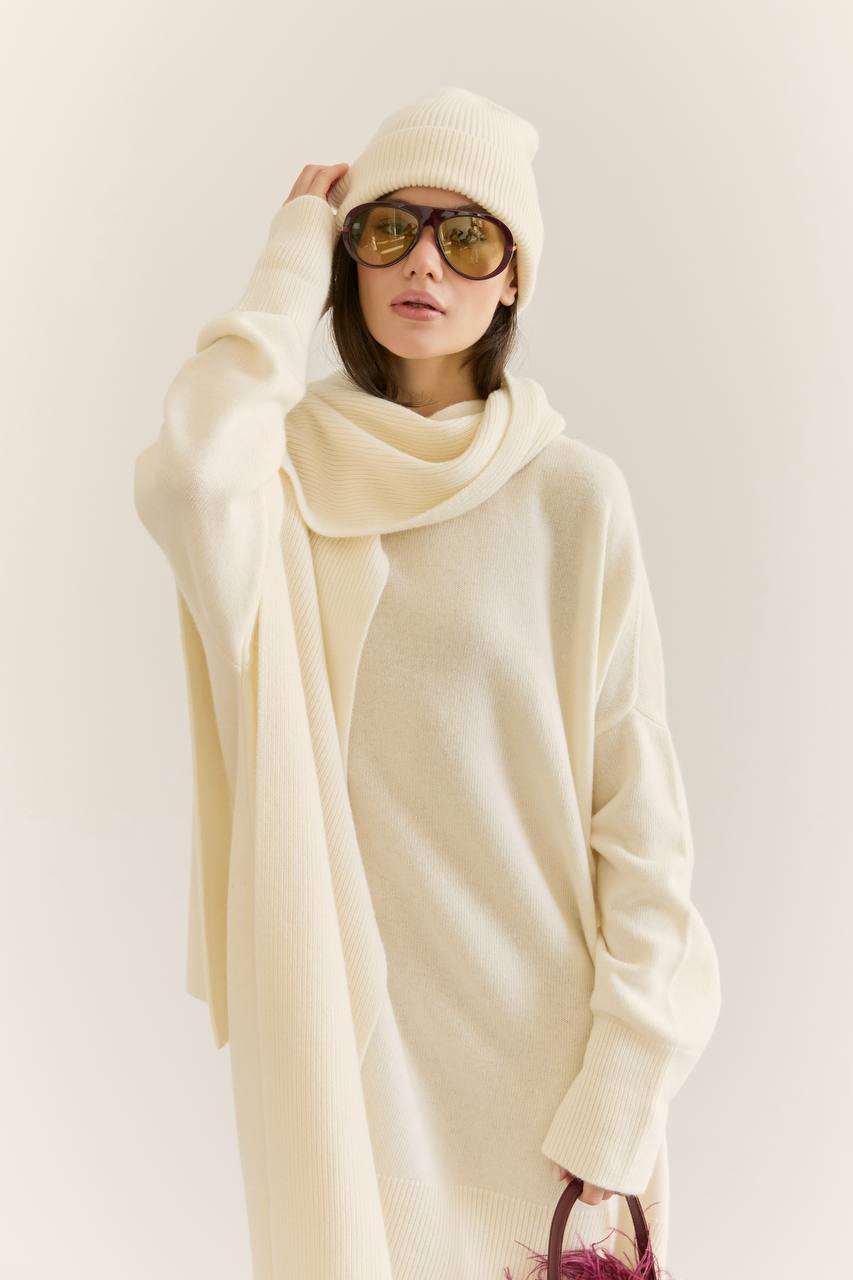 Lambswool Sweater Dress, Milky — side — SHEVCHENKO