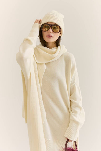 Lambswool Sweater Dress, Milky — side — SHEVCHENKO
