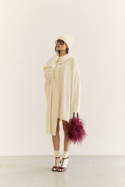 Lambswool Sweater Dress, Milky — look — SHEVCHENKO