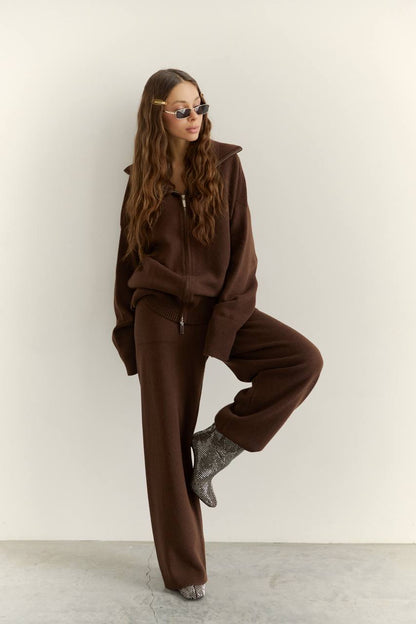Lambswool Set: Zip-Up Cardigan and Trousers — front — SHEVCHENKO