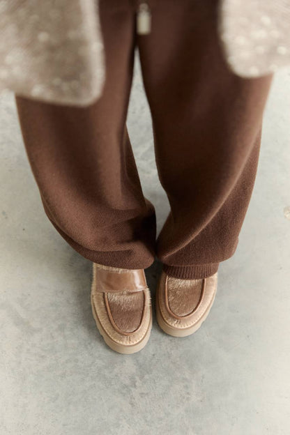 Pony-Effect Eco-Leather Loafers, Caramel — look — SHEVCHENKO