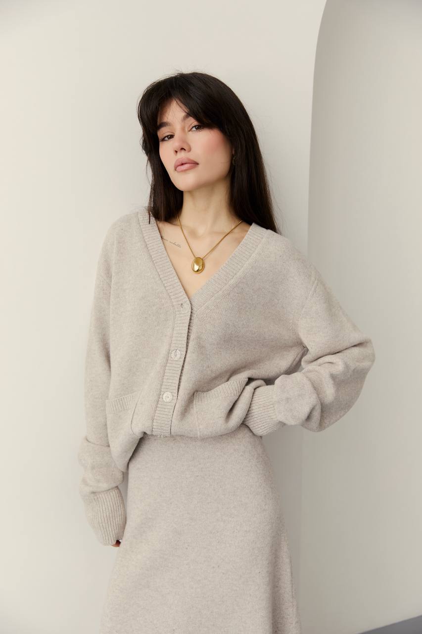 Lambswool Set: Button-Front Cardigan and Midi Skirt — lifestyle — SHEVCHENKO