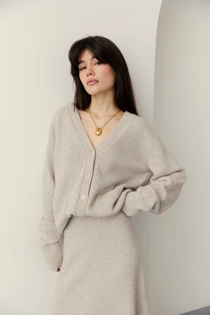 Lambswool Set: Button-Front Cardigan and Midi Skirt — lifestyle — SHEVCHENKO