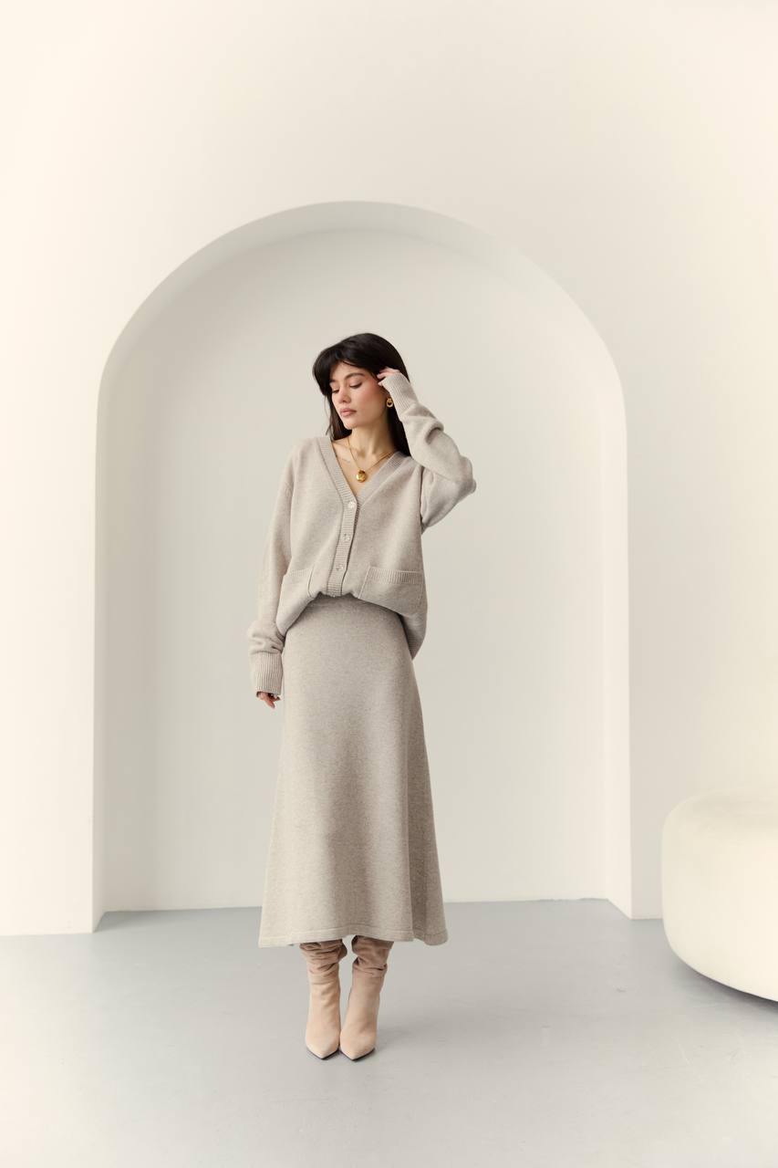 Lambswool Set: Button-Front Cardigan and Midi Skirt — lifestyle — SHEVCHENKO
