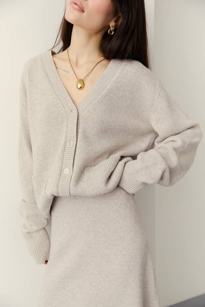 Lambswool Set: Button-Front Cardigan and Midi Skirt — look — SHEVCHENKO