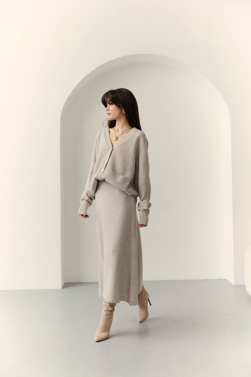 Lambswool Set: Button-Front Cardigan and Midi Skirt — lifestyle — SHEVCHENKO