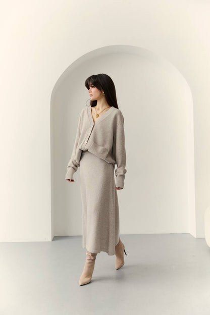 Lambswool Set: Button-Front Cardigan and Midi Skirt — lifestyle — SHEVCHENKO