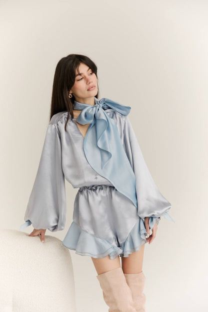 Viscose Shorts, Gray-Blue — lifestyle — SHEVCHENKO