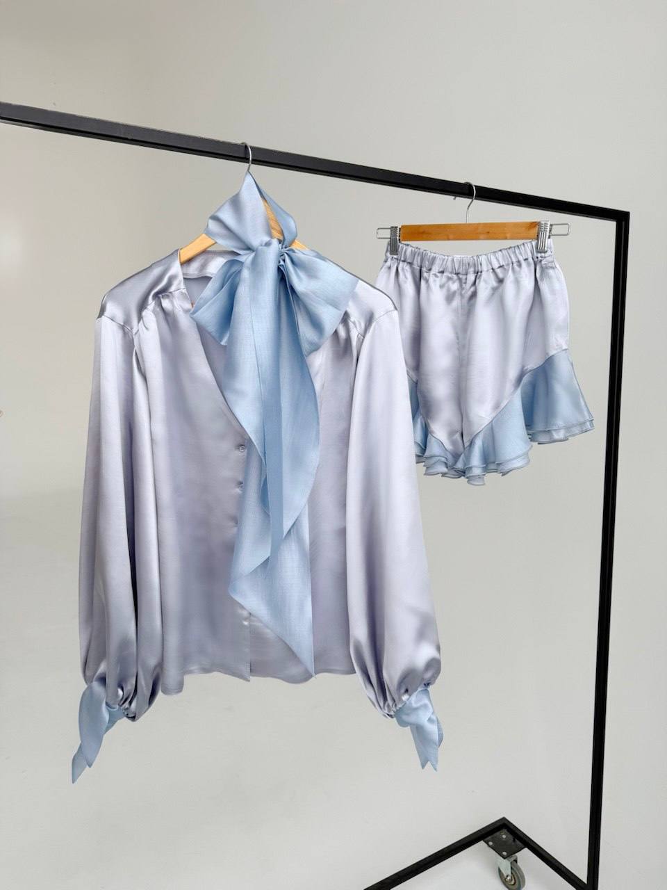 Viscose Shorts, Gray-Blue — lifestyle — SHEVCHENKO