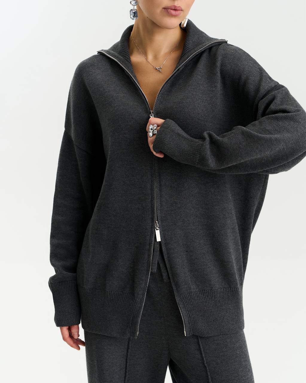 Cotton Set: Zip-Up Cardigan and Trousers — lifestyle — SHEVCHENKO