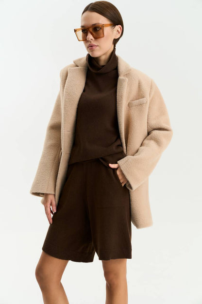 Lambswool Shorts, Chocolate — front — SHEVCHENKO