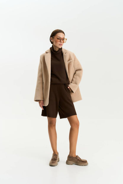 Lambswool Shorts, Chocolate — side — SHEVCHENKO