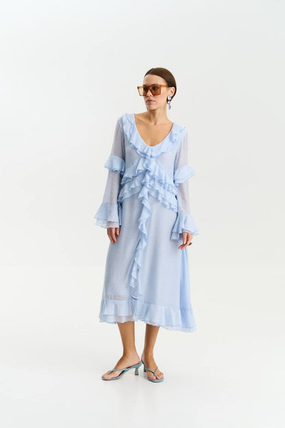 Long-Sleeve Chiffon Dress, Light Blue — lifestyle — SHEVCHENKO