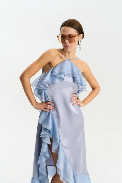 Viscose Midi Dress, Gray — front — SHEVCHENKO