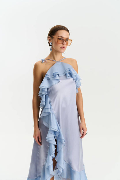 Viscose Midi Dress, Gray — side — SHEVCHENKO