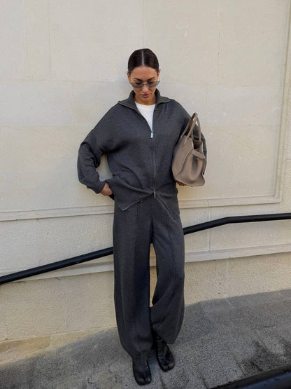 Cotton Set: Zip-Up Cardigan and Trousers — front — SHEVCHENKO