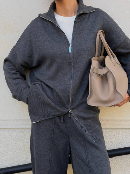Cotton Set: Zip-Up Cardigan and Trousers — detail — SHEVCHENKO
