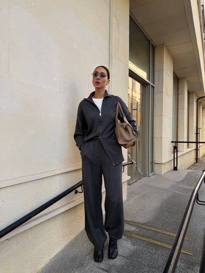 Cotton Set: Zip-Up Cardigan and Trousers — lifestyle — SHEVCHENKO