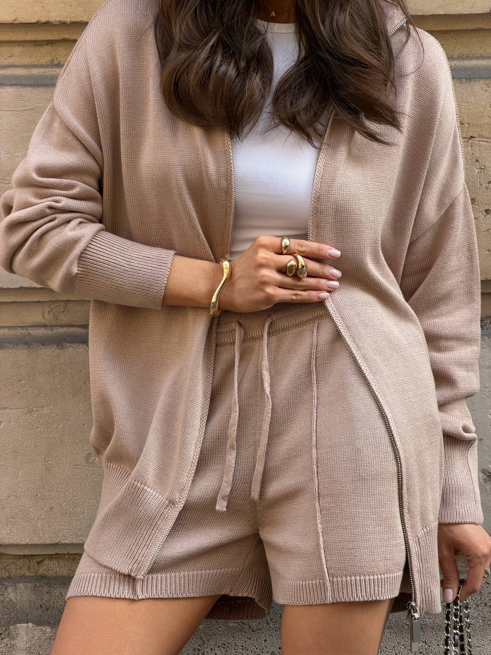 Cotton Set: Zip-Up Cardigan and Shorts — detail — SHEVCHENKO