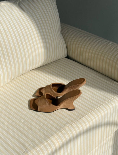 Open-Toe Platform Mules, Genuine Pony Leather, Caramel — lifestyle — SHEVCHENKO