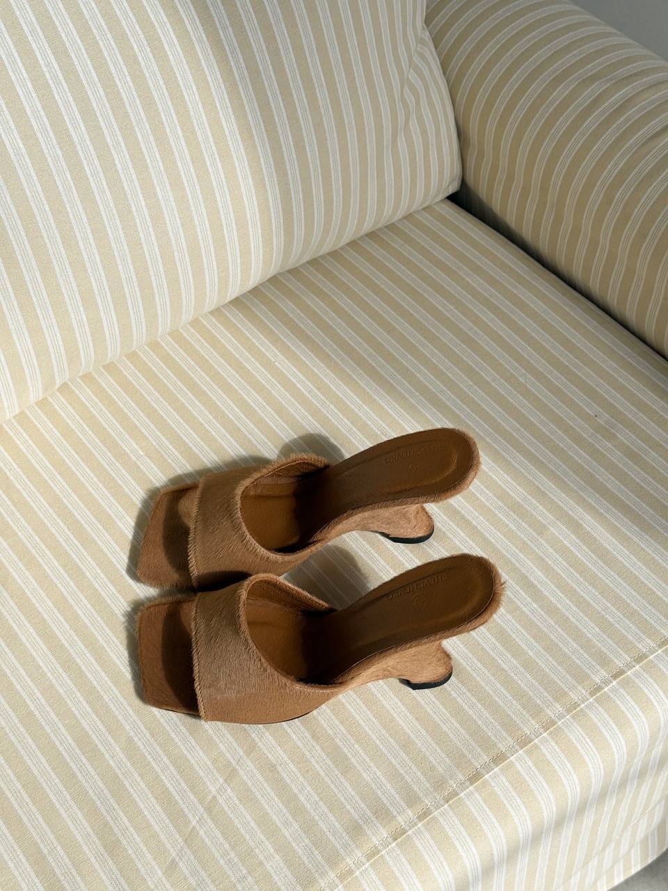 Open-Toe Platform Mules, Genuine Pony Leather, Caramel — look — SHEVCHENKO