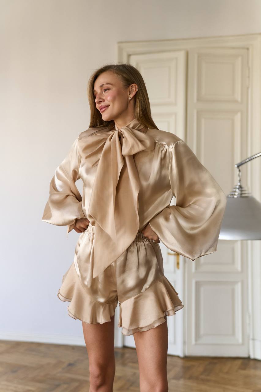 Viscose Shorts, Beige — front — SHEVCHENKO