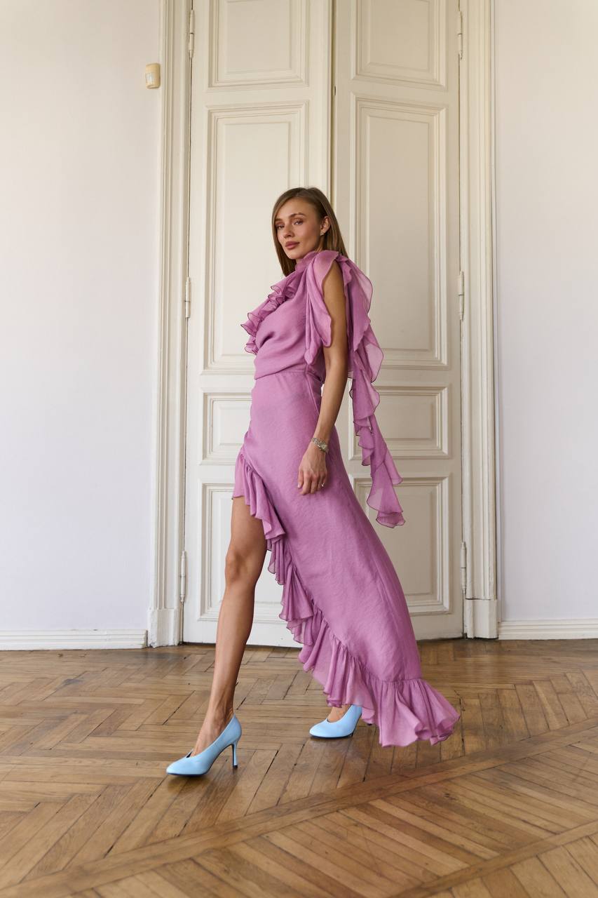 Asymmetrical Chiffon One-Shoulder Dress — lifestyle — SHEVCHENKO