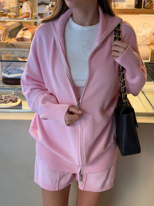 Cotton Set: Zip-Up Cardigan and Shorts — front — SHEVCHENKO