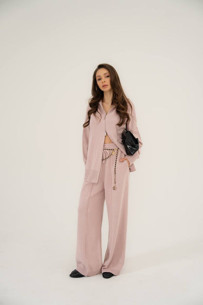 Cotton Set: Zip-Up Cardigan and Trousers — front — SHEVCHENKO