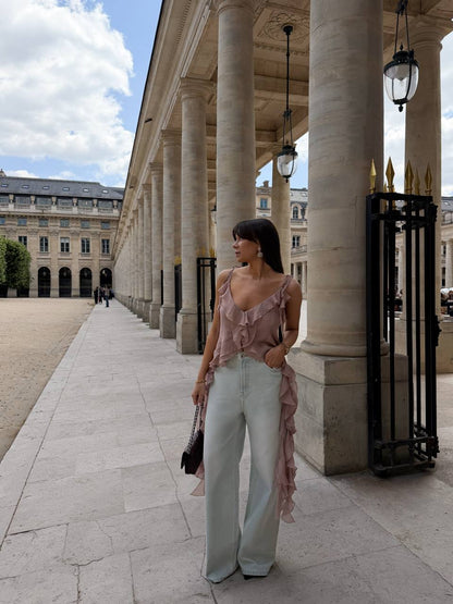 Chiffon Top with Ruffles and Flounces, Powder — front — SHEVCHENKO