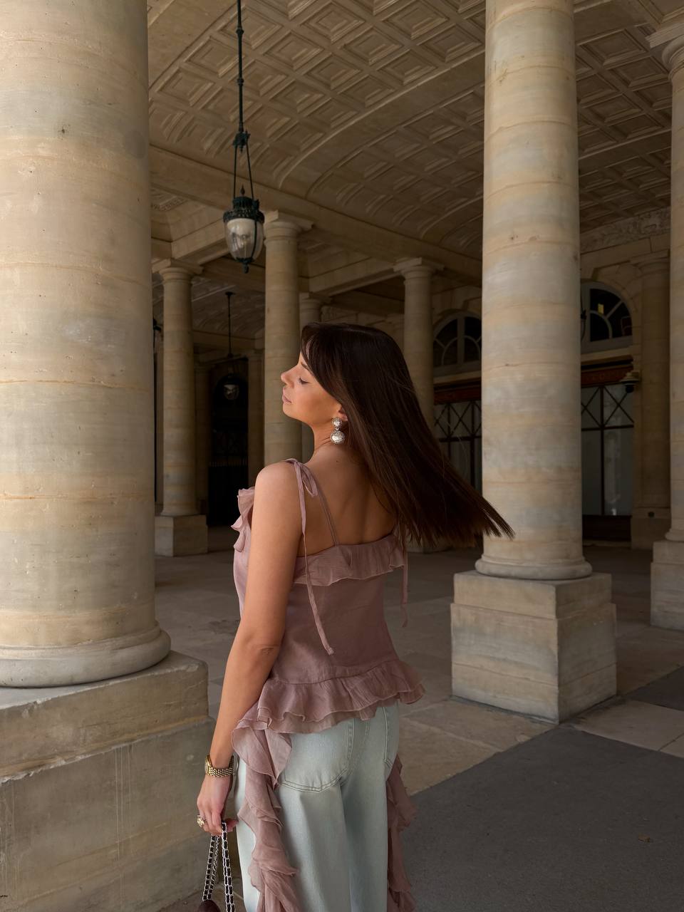 Chiffon Top with Ruffles and Flounces, Powder — detail — SHEVCHENKO