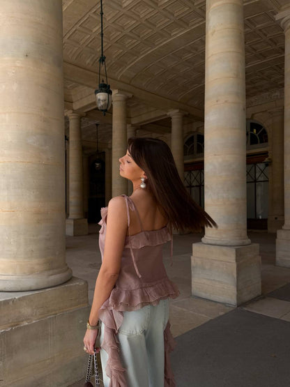 Chiffon Top with Ruffles and Flounces, Powder — detail — SHEVCHENKO