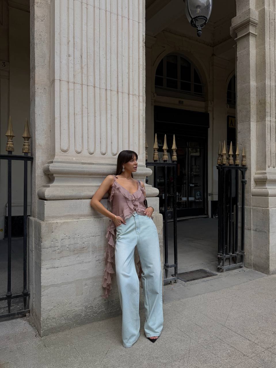Chiffon Top with Ruffles and Flounces, Powder — у повний зріст — SHEVCHENKO