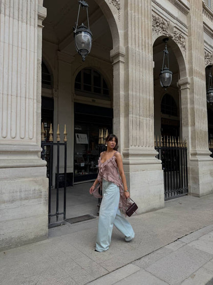 Chiffon Top with Ruffles and Flounces, Powder — збоку в русі — SHEVCHENKO