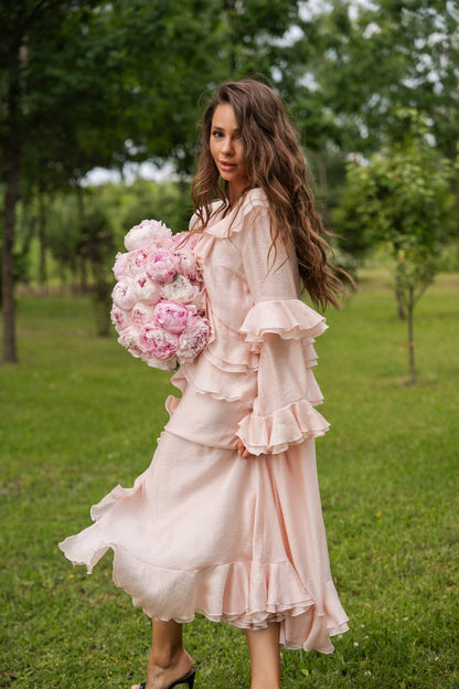 Long-Sleeve Chiffon Dress, Pearl