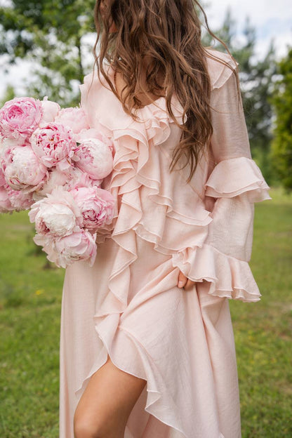 Long-Sleeve Chiffon Dress, Pearl