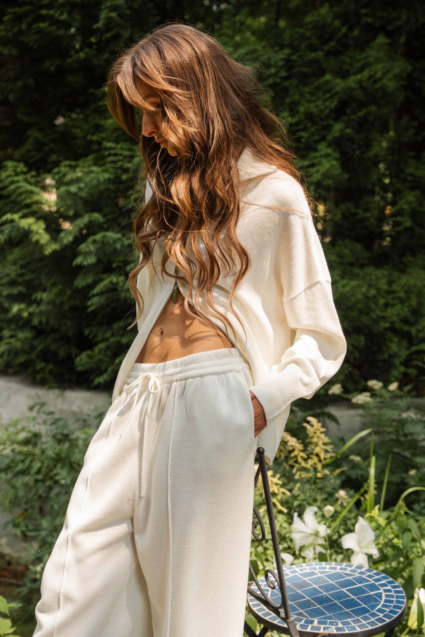 Cotton Set: Zip-Up Cardigan and Trousers